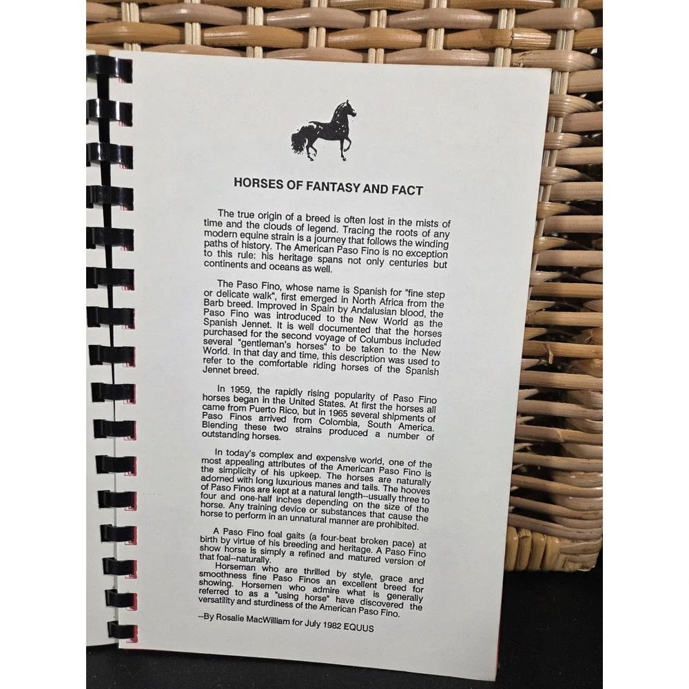 Fino Favorites Spiral Cookbook Piedmont‎ Paso Fino Horse Assn First Printing '89